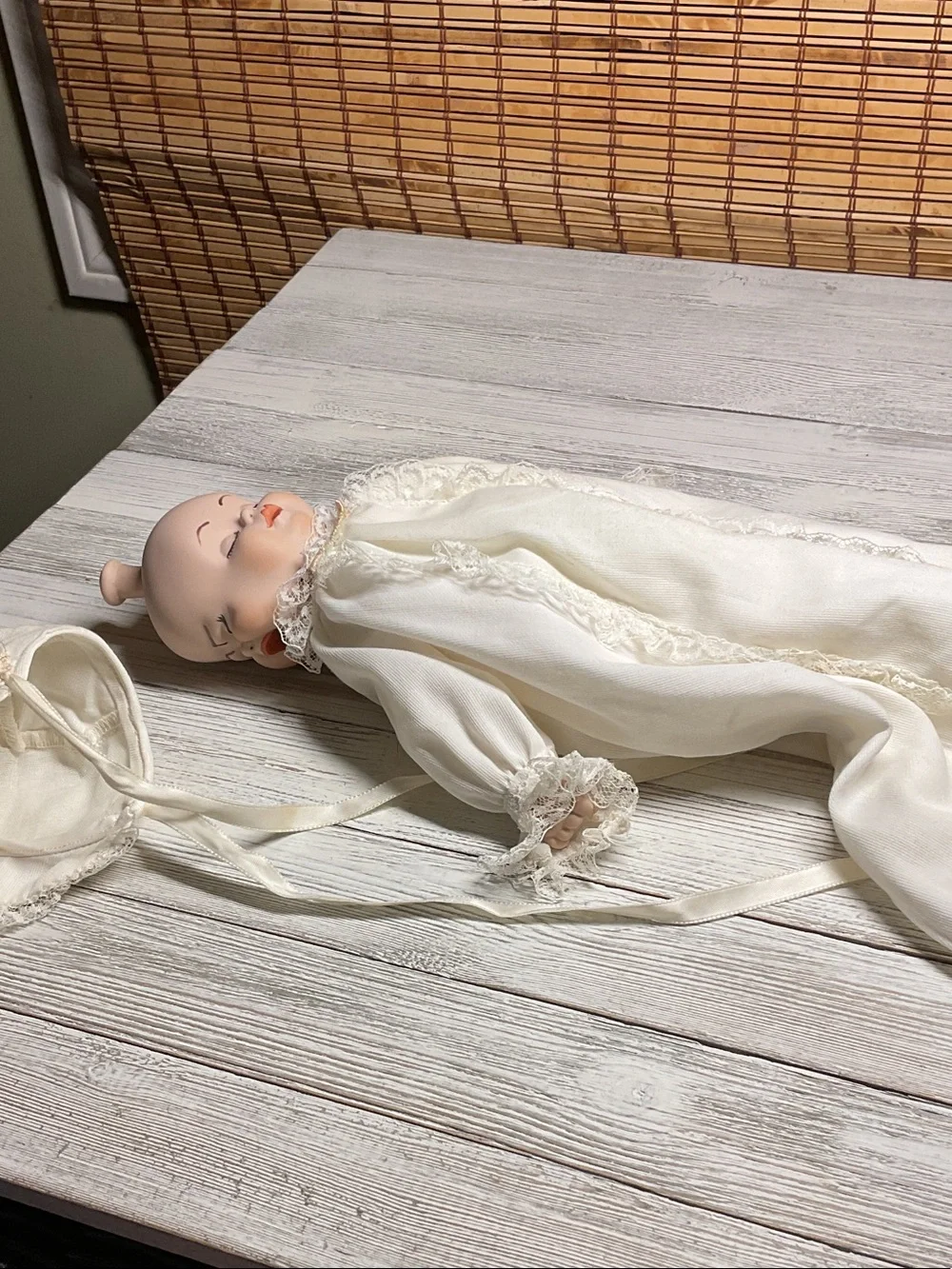 Classic Ivory Lace Baby Doll Gown with Bonnet